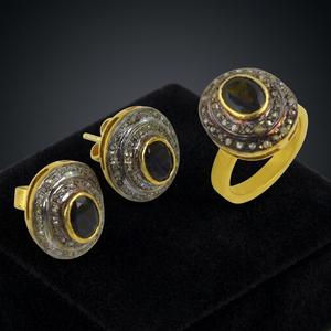 925artpalace diseñador tradicional diamante chapado en oro pendientes de plata y anillo conjunto glamorosa joyería Victoriana - Product Image 1