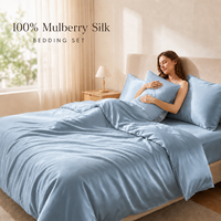 Vente en gros de linge de lit en soie de mûrier de luxe personnalisé pour la maison et l'hôtel, ensemble de 4 pièces