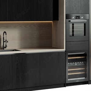 Meuble de <span class=keywords><strong>cuisine</strong></span> moderne en PVC noir mat résistant à l'eau, design personnalisé avec îlot central en panneaux <span class=keywords><strong>Egger</strong></span> - Product Image 3