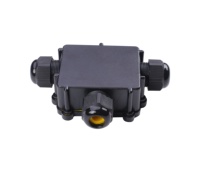 Boîtier de jonction électrique extérieur étanche IP68 en T à 3 voies (1 entrée, 2 sorties) en PC/Nylon, 24A 450VAC, noir, certifié CE