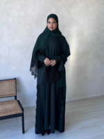 Usine Sharut Abaya OEM/ODM, Abaya de luxe de Dubaï, robe islamique musulmane pour femmes, tenue modeste avec dentelle florale, ensemble Abaya en dentelle Nida