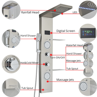 Panneaux de Douche LED Muraux Inox Vente Chaude Colonne Cascade Luminaires Chrome Laiton Céramique Ensemble Salle de Bain