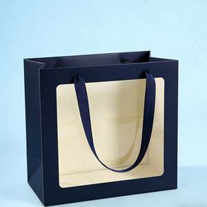 Bolsas de Regalo de Papel Negro Impresas Personalizadas con Ventanas Transparentes, Diseñadas para Regalos de Cumpleaños y Empaque de Ramos - Product Image 4