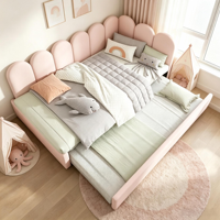 Lit de repos moderne en bois de bouleau, taille double/grand lit, capitonné, avec étagères de rangement, gain de place, écologique, rose, pour chambre et appartement