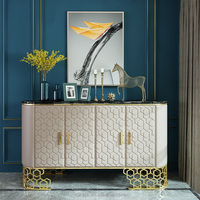 Buffet de salle à manger de luxe buffet moderne à cadre en acier inoxydable doré vitrine buffet de cuisine en cuir en gros