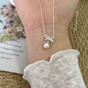 Collier pendentif en forme de cœur de fille douce, fleur de cerisier, été, argent pur S925, charme diamant rose, style féerique, collier de perles romantique - Product Image 3