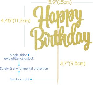 Cake Topper Personalizzato Fatto a Mano in PP Glitterato Dorato, Basso MOQ, per Feste di Compleanno, San Valentino, Halloween, Natale e Capodanno - Product Image 5