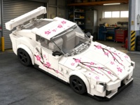 Blok Bangunan Mobil Sport Sakura Putih MOC Berkualitas Tinggi, Model Mobil Balap DIY, Mainan Edukatif untuk Grosir