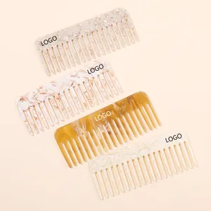 Custom Logo Wholesale Customization Hair Comb Hair Care Hairdressing Tools Wide Tooth Comb Acetate Customized Shape