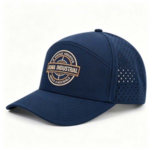 Custom Quick Dry Performance Laser Cut Hole Waterproof Sports Cap with Rubber Patch Logo 6 Panel Snapback Golf <b>Hat</b> - Product Image 3