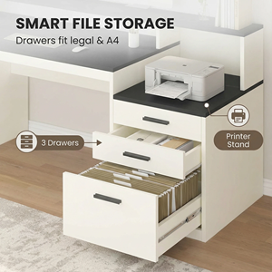 Meubles de bureau, bureau d'<span class=keywords><strong>ordinateur</strong></span> de 65 pouces avec 3 tiroirs <span class=keywords><strong>et</strong></span> étagères de rangement, bureau de direction avec support d'écran long - Product Image 3