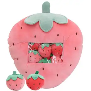 Kustom Lucu Berbulu Mewah Bantal Lempar Removable Boneka Strawberry Mainan