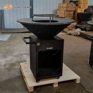 Modern Cast Iron Charcoal <b>BBQ</b> <b>Grill</b> with Wood Storage Trolley Outdoor Fire Pit Matte Finish - Product Image 3