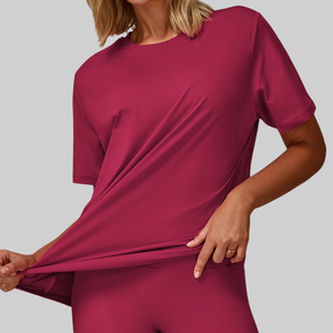 Venta al por mayor de alta calidad blusa holgada deportes gimnasio en blanco mujeres Top camisa logotipo personalizado camiseta de gran tamaño - Product Image 2