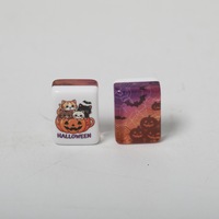 Jeu de Mahjong en Acrylique à Motif Chat de Dessin Animé d'Halloween, Tuiles Entières Imprimées Double Couche, Pliable et Portable, Jeu Américain pour Fêtes Familiales