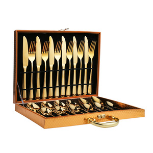 24-Piece thép không gỉ thiết lập dao kéo hộp gỗ tuyệt vời cho <span class=keywords><strong>6</strong></span> người bên ngày lễ bao gồm Tây bít tết Flatware - Product Image 3