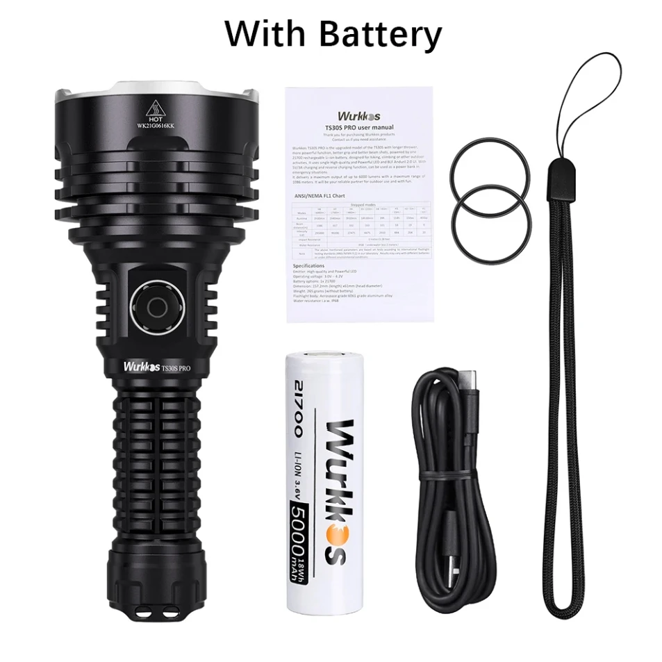 Wurkkos 6000LM TS30SプロEDCトーチIPX8防水21700高速充電式戦術LED