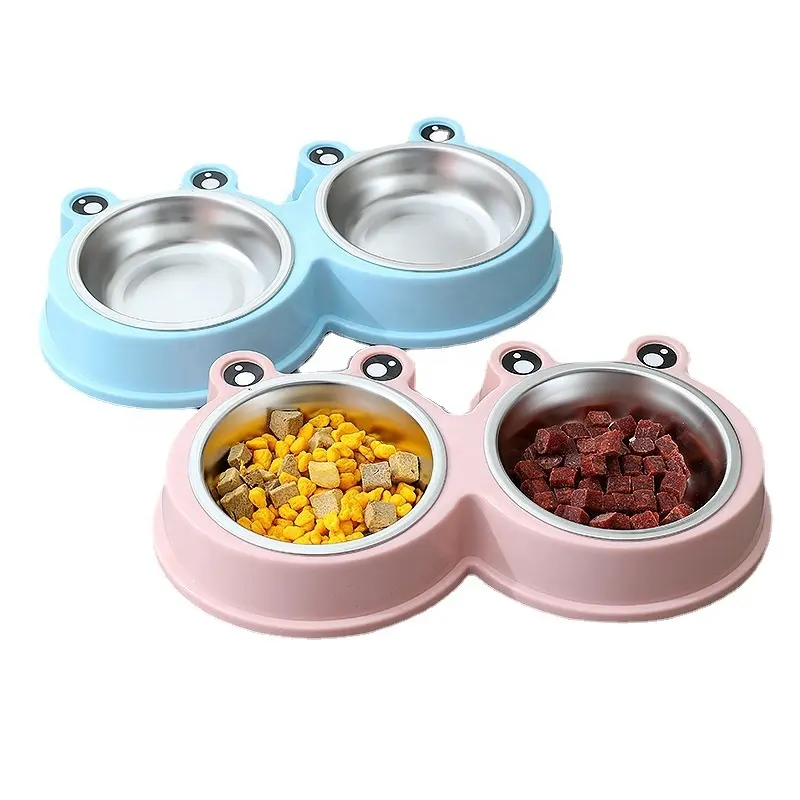 Wholesale Best-Selling Plastic Stainless Steel Light Color Dual Anti Slip Portable Pet Food Water Basin