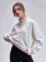 Sweat-shirt à col montant pour femme OEM, couleur unie, 100% coton molletonné, pull oversize, style automne