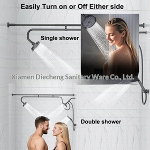 Juego de ducha doble oculto de pared, estilo americano, para parejas, con cabezal de ducha de acero inoxidable de alta presión ajustable - Product Image 2