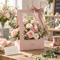 Boîte de transport pour bouquets floraux en carton, avec poignée découpée en forme de nœud, pour présentation de fleurs, emballage de marque OEM