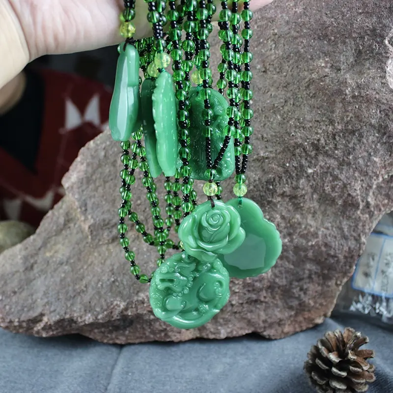 cheap Wholesale Green Jade crystal Rose flower /Kirin /Buddha Various shapes Pendant Necklace for women