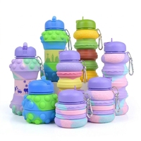 Bouteille d'eau portable pliable en silicone motif dessin animé avec paille, anti-fuite, sans BPA, réutilisable, pour le camping, la randonnée et le sport