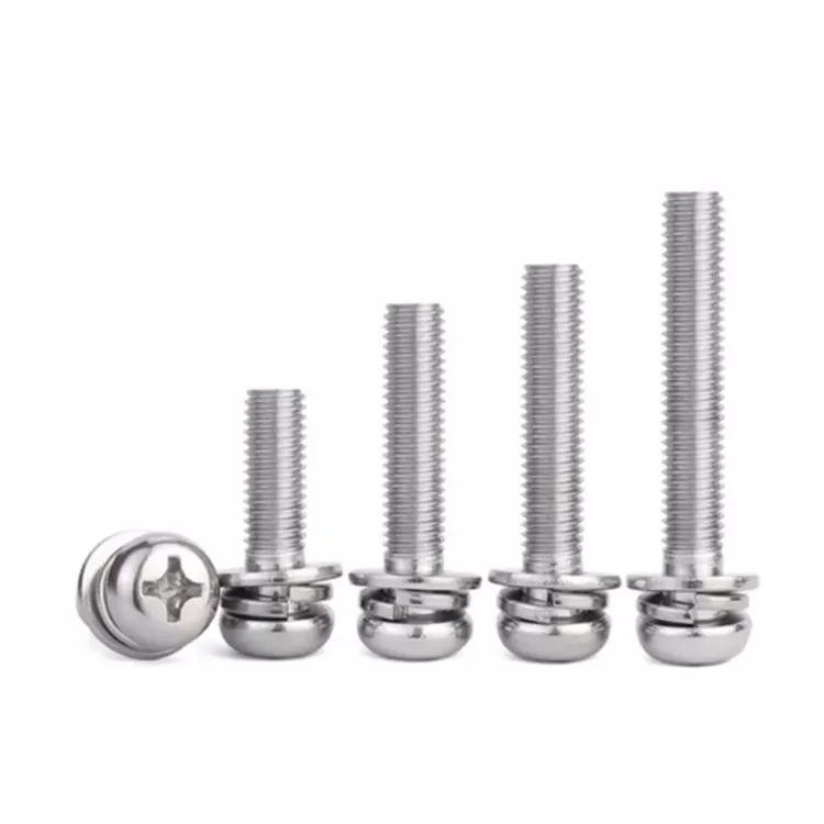 Stainless Steel SS304 M3 M4 M5 Pan Head Screw With Flat Washer And Spring Washer Combination bolt Screw Machine Screw