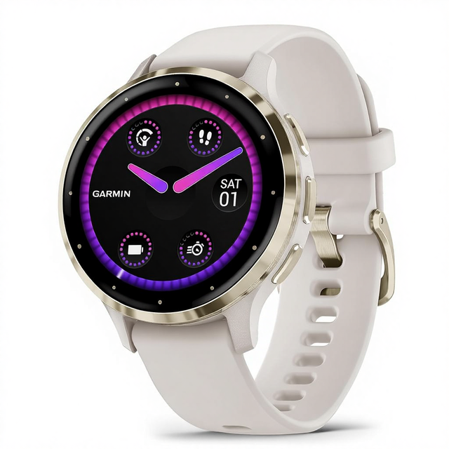 Garmin Venu 3 S GPS Smart Watch for Sport and Health Small Gold with Ivory Strap Waterproof