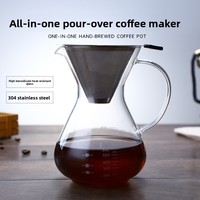 Carafe à café en verre grande capacité 800 ml, résistante à la chaleur, avec poignée, pour infusion manuelle, en acier inoxydable, fournie directement par le fabricant