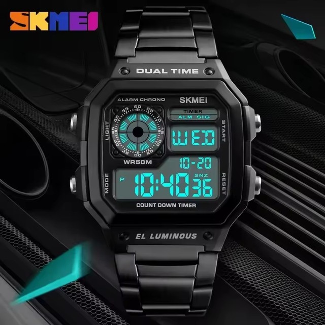 Skmei 1335 Custom Logo Digital Watch Men Stainless Steel Band Dual Time Sports Watch OEM ODM Wholesale Retro Wristwatch