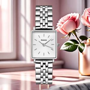 Reloj de Cuarzo con Caja Cuadrada de Acero Inoxidable para Mujer, Correa de Cuero, Resistente al Agua 3BAR, Estilo Ejecutivo y Moderno, Esfera Analógica de Lujo - Product Image 2