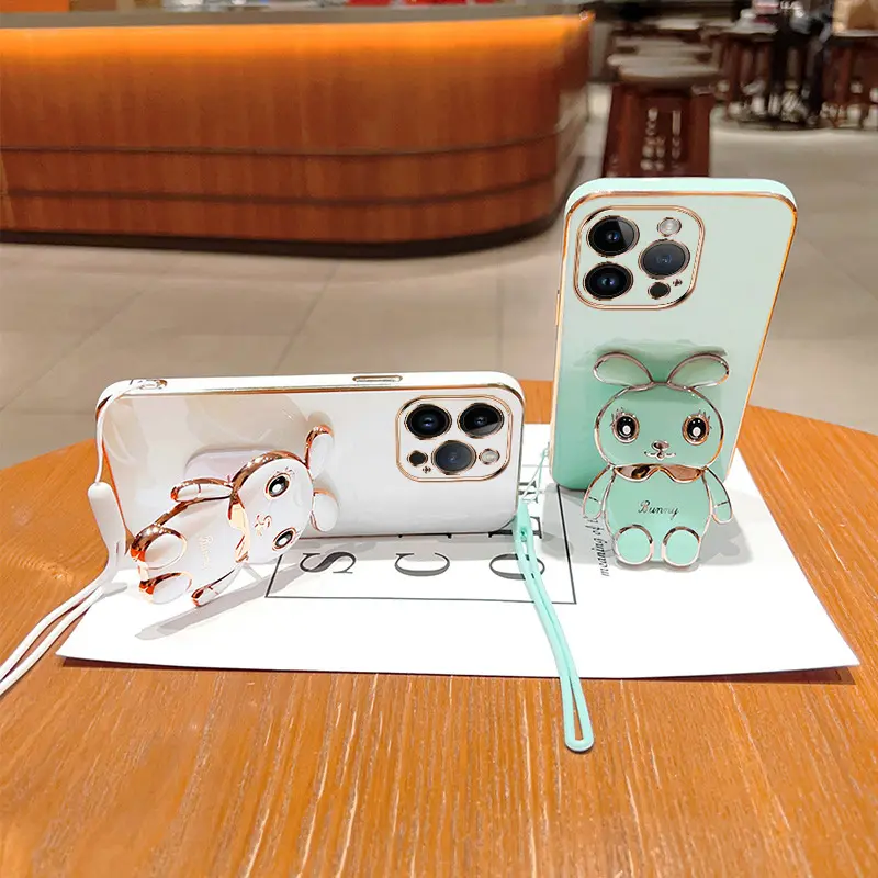 For IPhone 14PRO Mobile Phone Case 6D Plating Tpu Cute Rabbit Bracket Case For Iphone 13pro Max Soft Protective Sleeve For 12 11