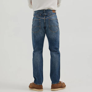 Pantalones Vaqueros de Mezclilla Cruda de Pierna Recta Lavados Vintage para Hombre, Pantalones Vaqueros Retro con Hebilla en la Parte Trasera - Product Image 4