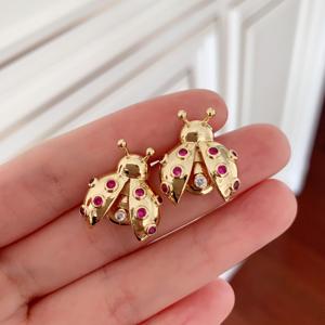 BD-B7218 nuovo orecchino coccinella accessori gioielli scarabeo insetti volanti oro placcato 18K <span class=keywords><strong>orecchini</strong></span> a bottone zircone per donna - Product Image 5