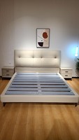 Lit King-Size en bois massif de qualité supérieure Lit de meubles en cuir robuste à triple protection Lit artistique en bois de pin