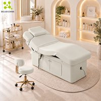 Lit de massage facial électrique à 3 moteurs, mobilier de salon de beauté moderne et luxueux, avec éclairage LED et espace de rangement