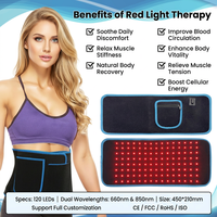 Cinturón de Terapia de Luz Roja Infrarroja Ajustable con Alivio del Dolor para Uso Múltiple en Espalda, Cintura, Piernas, Brazos, Manos y Pies - Uso Doméstico