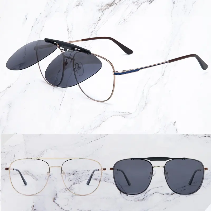 Square Custom Optical Double Glasses Frame With Magnet Clip Women Sunglasses Men's Round Eyeglasses NEW Model Driving Eyewear