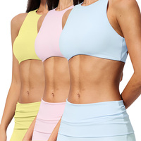 Soutien-gorge de sport FWX5529-1 brossé à col montant et élastique, avec bretelles halter et coussinets de poitrine, idéal pour le fitness, le cyclisme et les activités sportives.