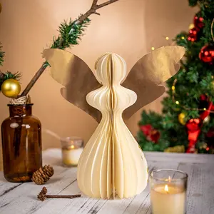 Wholesale Christmas Angel Shape Honeycomb Paper Ornaments Recyclable Christmas Tree Decoration for Home or Party