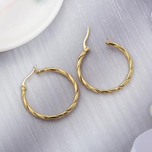 Pendientes de Aro en Color Oro y Acero, 20mm 25mm 30mm, Diseño de Alambre Trenzado, Joyería de Moda para Mujer, Regalo para Ocasiones Especiales - Product Image 2