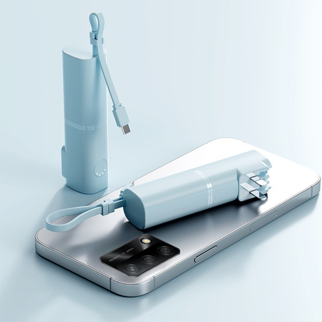 Mini Fast Charging Powerbank Portable 5000mah Wall Plug Charger Power Bank Built In Cables