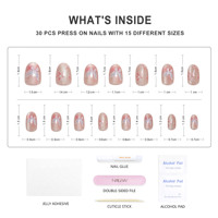 Faux ongles en acrylique Nailway, motif papillon, 30 pièces, 15 tailles, gel doux de haute qualité, effet œil de chat brillant, pose facile, couverture complète