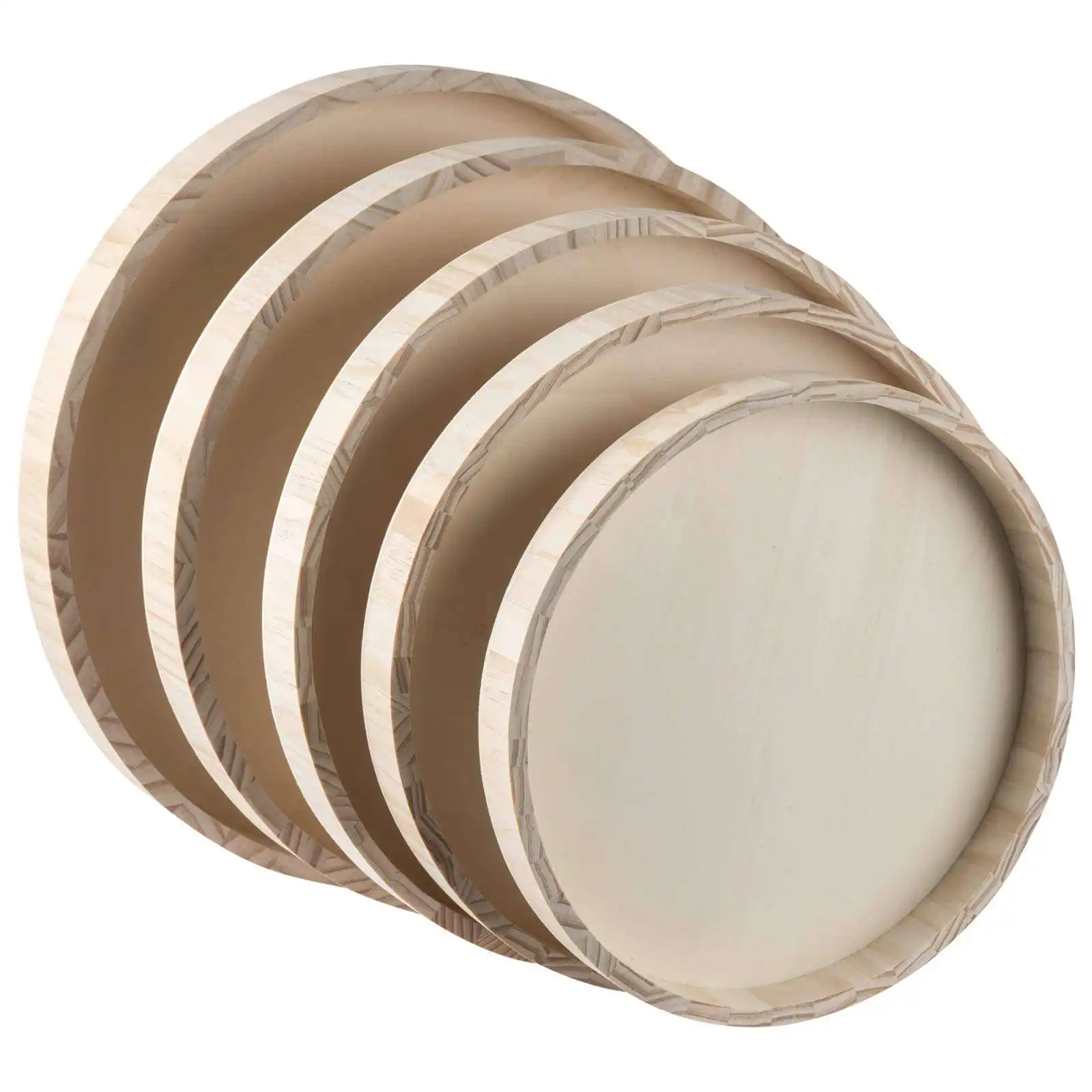 Vassoi in legno di forma rotonda per artigianato vassoi da cucina a cerchio per servire vassoi da portata in legno nidificati Set di cinque pezzi di