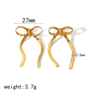 नई स्टेनलेस स्टील रिबन स्टड बालियां सोने के धनुष बालियां लंबी टासल ड्रॉप डिगल बयान महिलाओं के लिए गहने उपहार - Product Image 6