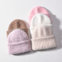 Couvre-chef extérieur chaud uni tricoté moelleux chapeau d'hiver Double couche à revers femmes en gros laine cachemire Vintage Beanie personnalisé