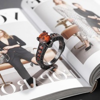 Personality Punk Skull Ring Garnet Vintage Red Cubic Zircon Gothic Skeletons Ring for Women Halloween Party Black Ring Jewelry