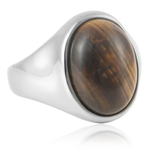 yunnique Men's Stainless Steel Tiger Eye <b>Ring</b> Bezel Setting Silver Color Geometric Design Gift Jewelry - Product Image 3