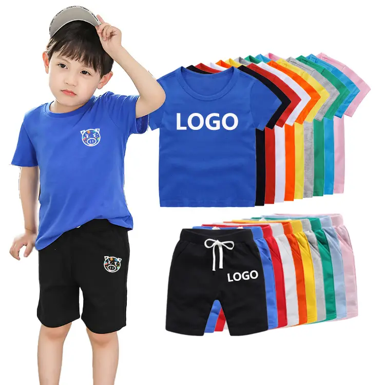 High Quality Solid Color Cotton Jogger Custom Summer Girls 2 Pieces Baby Boy Set Kids Clothing Children Kids Clothing Sets 2021